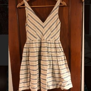 J CREW DRESS Cream and Blue, Small 2 Stripe V Neck